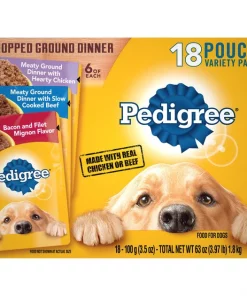 Pedigree Chopped Ground Dinner Variety Pack With Chicken, Filet Mignon & Beef Wet Dog Food