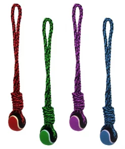 Multipet Nuts For Knots Long Rope Tug & Tennis Ball Dog Toy, Color Varies