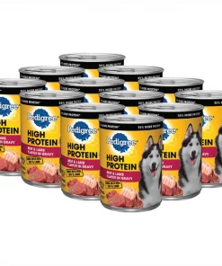 Pedigree High Protein Beef & Lamb Flavor in Gravy Canned Dog Food, 13.2-oz can, case of 12