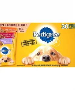 Pedigree Chopped Ground Dinner Variety Pack Adult Wet Dog Food, 3.5-oz pouch, case of 30