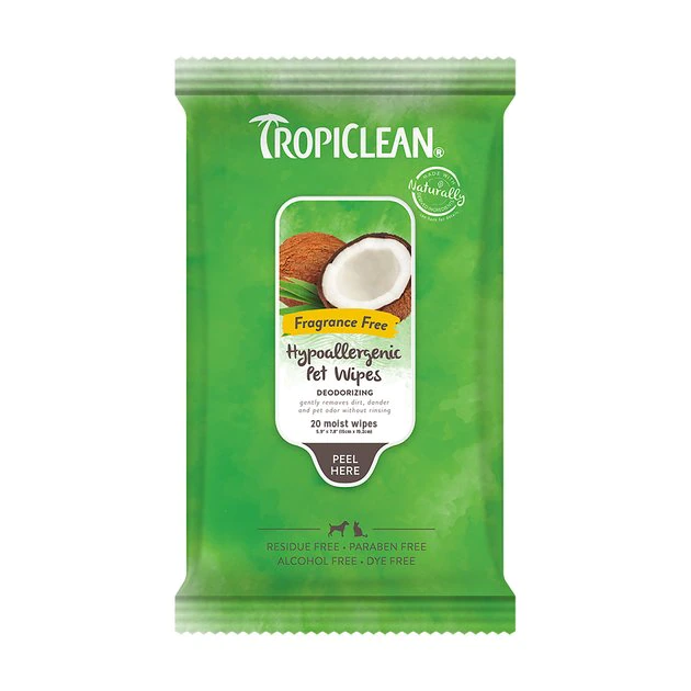 TropiClean Hypoallergenic Deodorizing Dog Wipes, 20 count 1 TropiClean Hypoallergenic Deodorizing Dog Wipes, 20 count