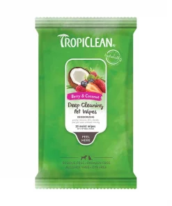 TropiClean Deep Cleaning Berry & Coconut Deodorizing Dog Wipes, 20 count