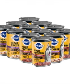 Pedigree High Protein Chopped Beef & Bison Flavor & Chopped Chicken & Duck Flavor Canned Soft Wet Dog Food Variety Pack, 13.2-oz. cans