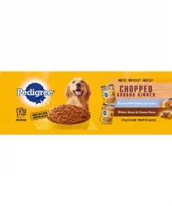 Pedigree Chopped Ground Dinner Canned Wet Dog Food Combo with Chicken, Liver & Beef, Bacon & Cheese Flavor Variety Pack, 13.2-oz can