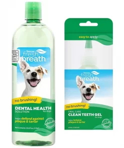 TropiClean Fresh Breath Water Additive + No Brushing Clean Teeth Dental Gel for Dogs
