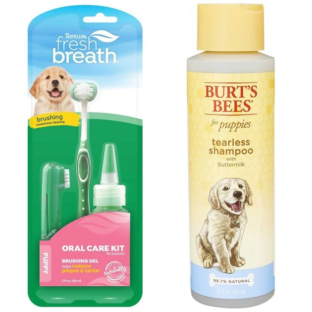 TropiClean||Burt's Bees TropiClean Fresh Breath Puppy Oral Care Kit + Burt's Bees Tearless Puppy Shampoo with Buttermilk for Dogs 1 TropiClean||Burt's Bees TropiClean Fresh Breath Puppy Oral Care Kit + Burt's Bees Tearless Puppy Shampoo with Buttermilk for Dogs