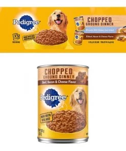 Pedigree Chopped Ground Dinner Combo with Chicken, Liver & Beef & Beef, Bacon & Cheese Flavor Variety Pack + Beef, Bacon & Cheese Flavor Canned Wet Dog Food