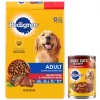 Pedigree Adult Complete Nutrition Steak Flavor Dry Dog Food + Choice Cuts In Gravy Canned Soft Wet Food, with Beef