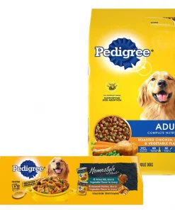 Pedigree Adult Complete Nutrition Chicken Flavor Dry Dog Food + Homestyle Meals Prime Rib, Rice & Vegetable Flavor in Gravy & Roasted Chicken, Rice & Vegetable Flavor in Gravy Canned Soft Wet Food Variety Pack