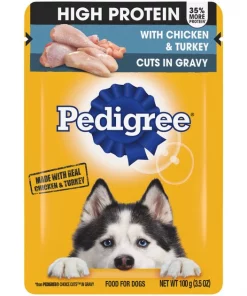 Pedigree High Protein Chicken & Turkey Cuts in Gravy Dog Wet Food, 3.5-oz pouches, 16 count