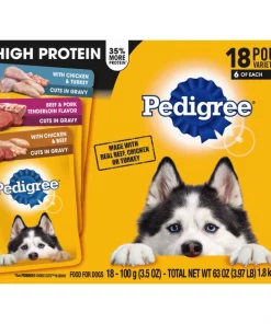 Pedigree High Protein Variety Pack Dog Wet Food Pouches, 3.5-oz pouches, 18 count