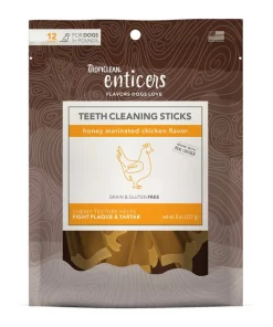 TropiClean Enticers Honey Marinated Chicken Flavor Teeth Cleaning Sticks Dog Dental Treat, 12 count
