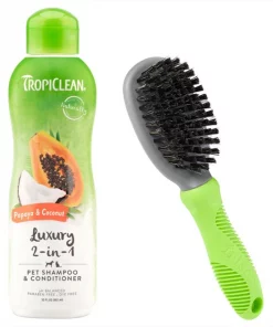 TropiClean||Frisco TropiClean Luxury 2 Shampoo & Conditioner, 20-oz bottle + Frisco Cat & Dog Bristle Brush
